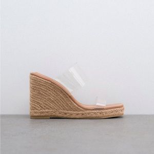 Zara Nude Beige Vinyl Wedge Braided Heeled Sandals Size 37.5/38